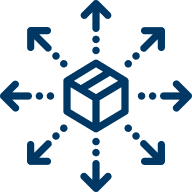Supply chain icon showing multiple shipment and cargo route options from a central box